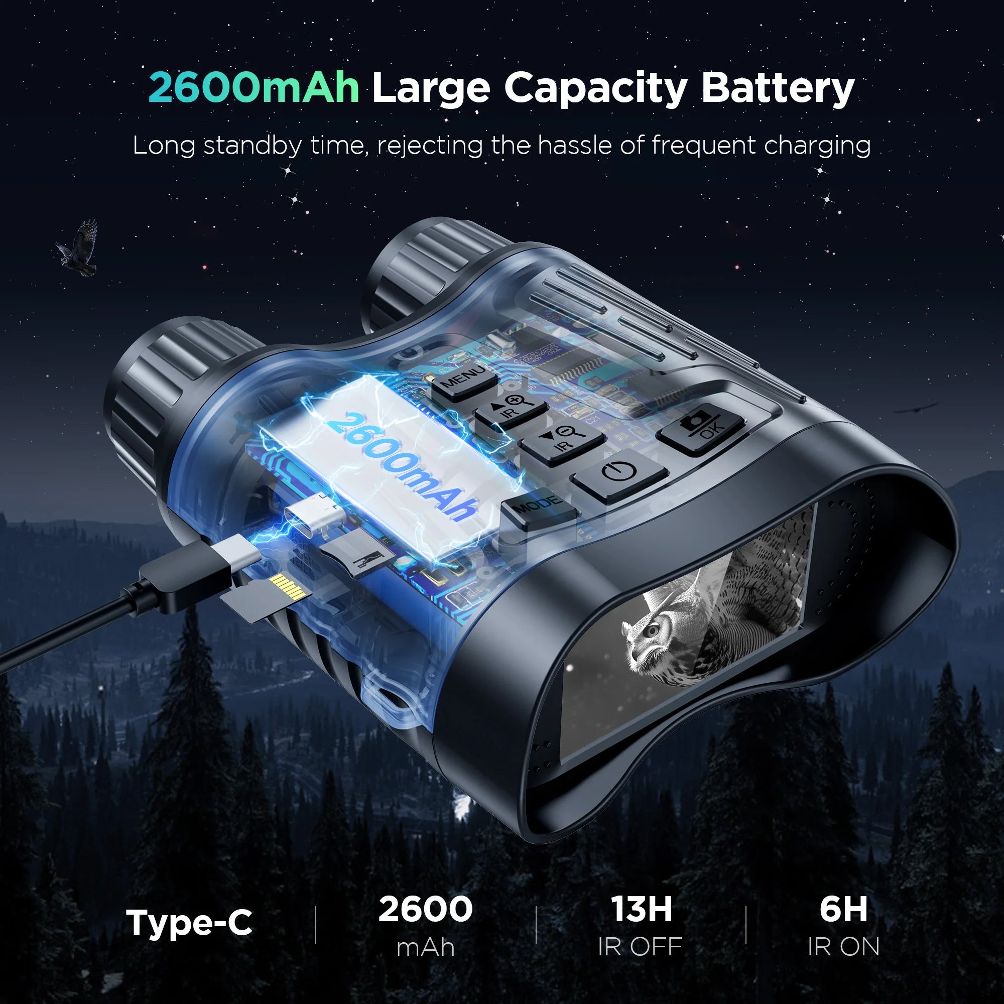 Night Vision Binoculars Goggles 8X Digital Zoom 1000ft HD 1080P with IR Illuminator Recording 4K