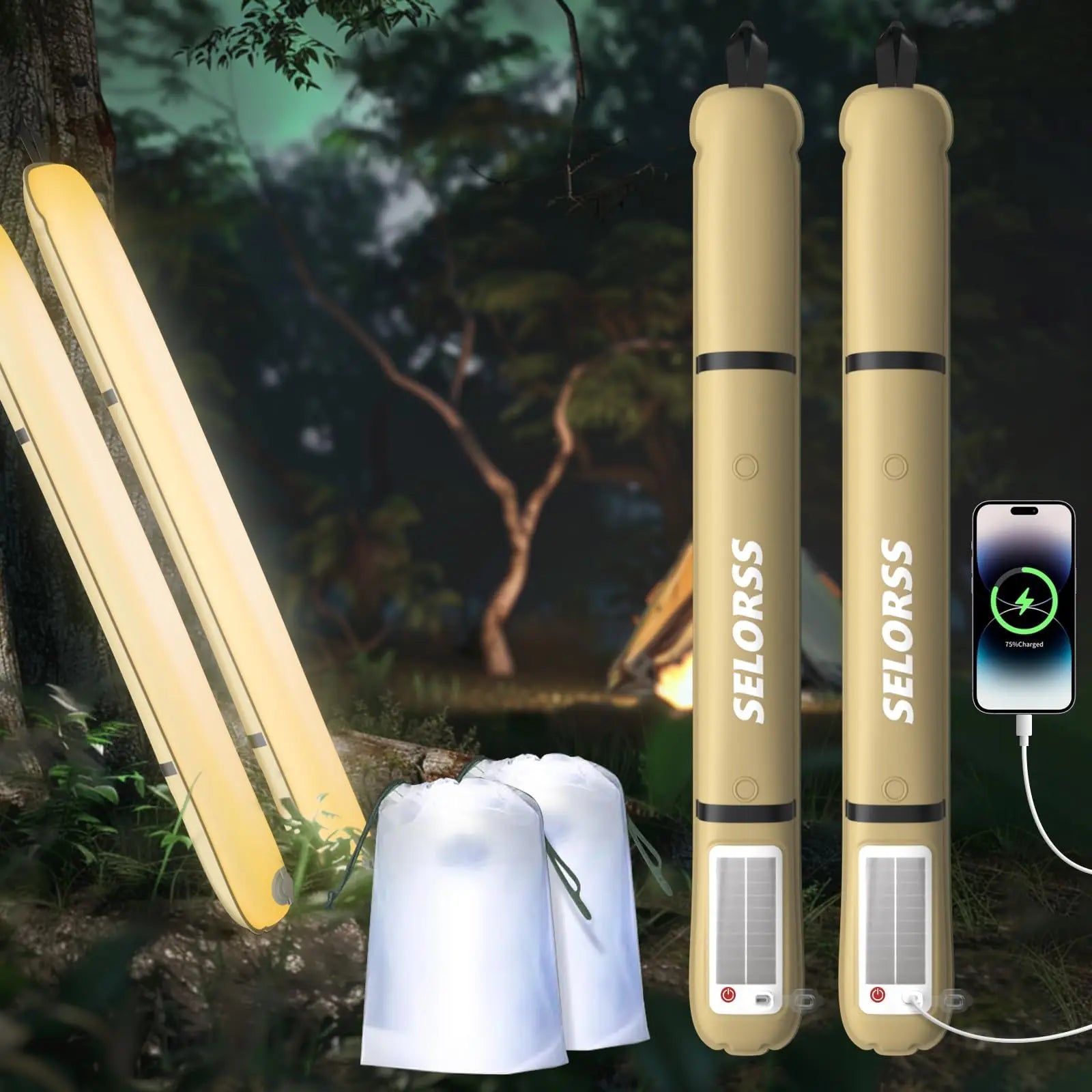 Solar Camping Lantern 2000mAh Folding Portable Camping Light Waterproof 3 Warm Light for Hiking Camping Fish USB-Type C