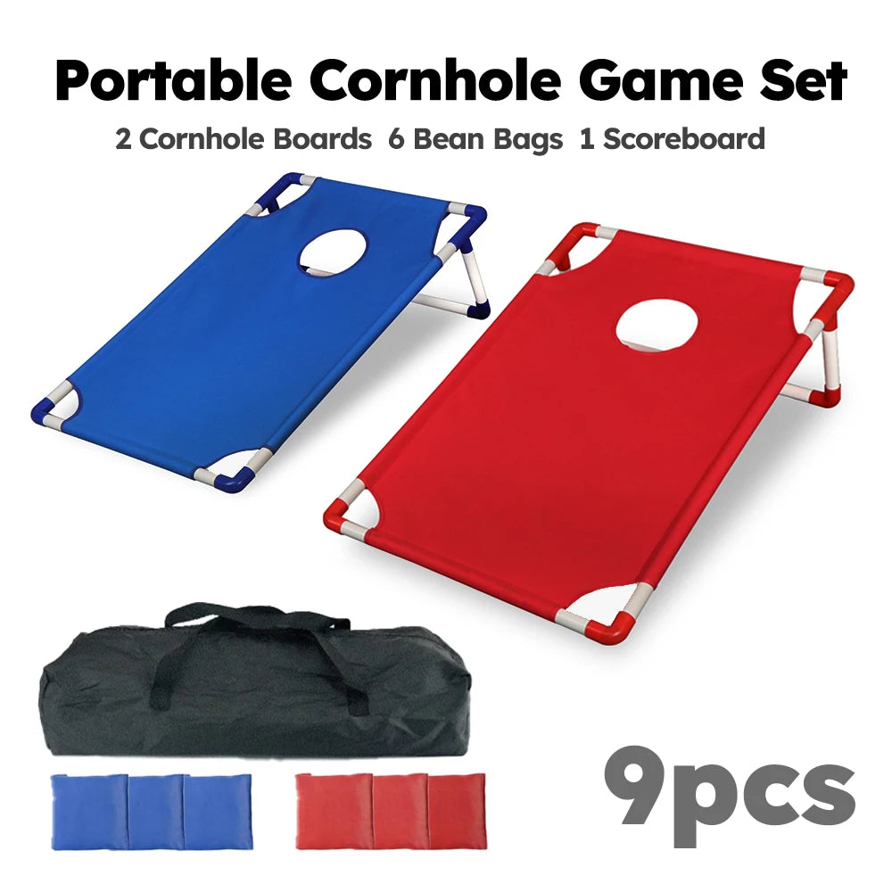 9pcs Scoring Portable Cornhole Game Set, 2 Collapsible Oxford Cloth Cornhole Boards, 6 Bean Bags Scoreboard & Carrying Bag