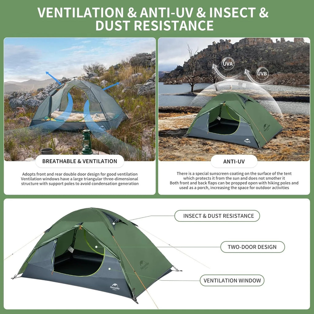 20D Ultralight Tent 2 Person PU4000mm Waterproof Trekking Tents Hiking Backpacking Shelter Tent Travel Tent