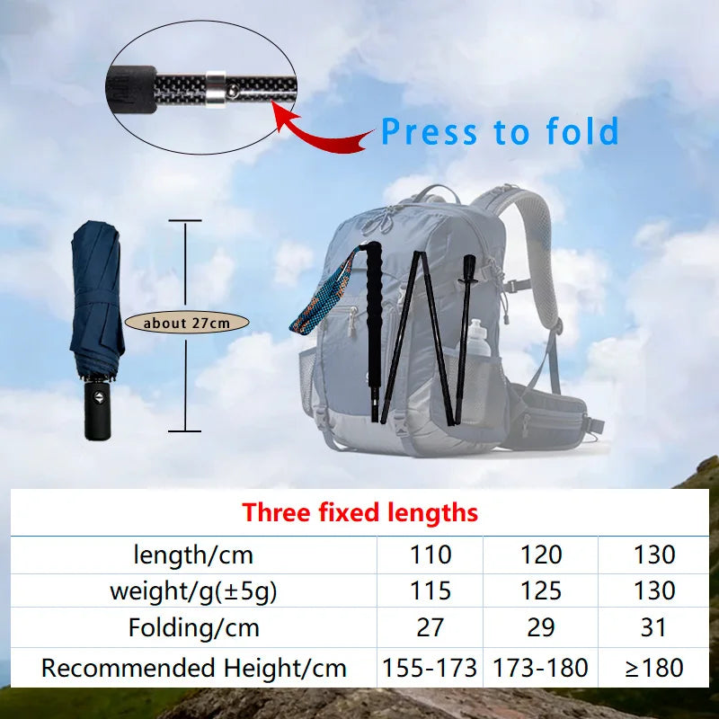 Ultra Light Weight Folding Trekking Poles Hiking Sticks Carbon Fiber