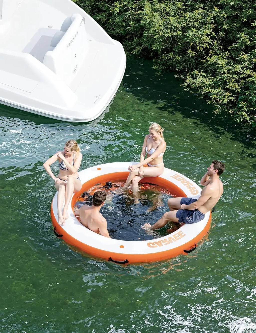Round Inflatable Floating Platform, PVC Water Float Dock for Lake Pool and Boat, 8 x 8 ft Floating Island with 6 ft Open Center