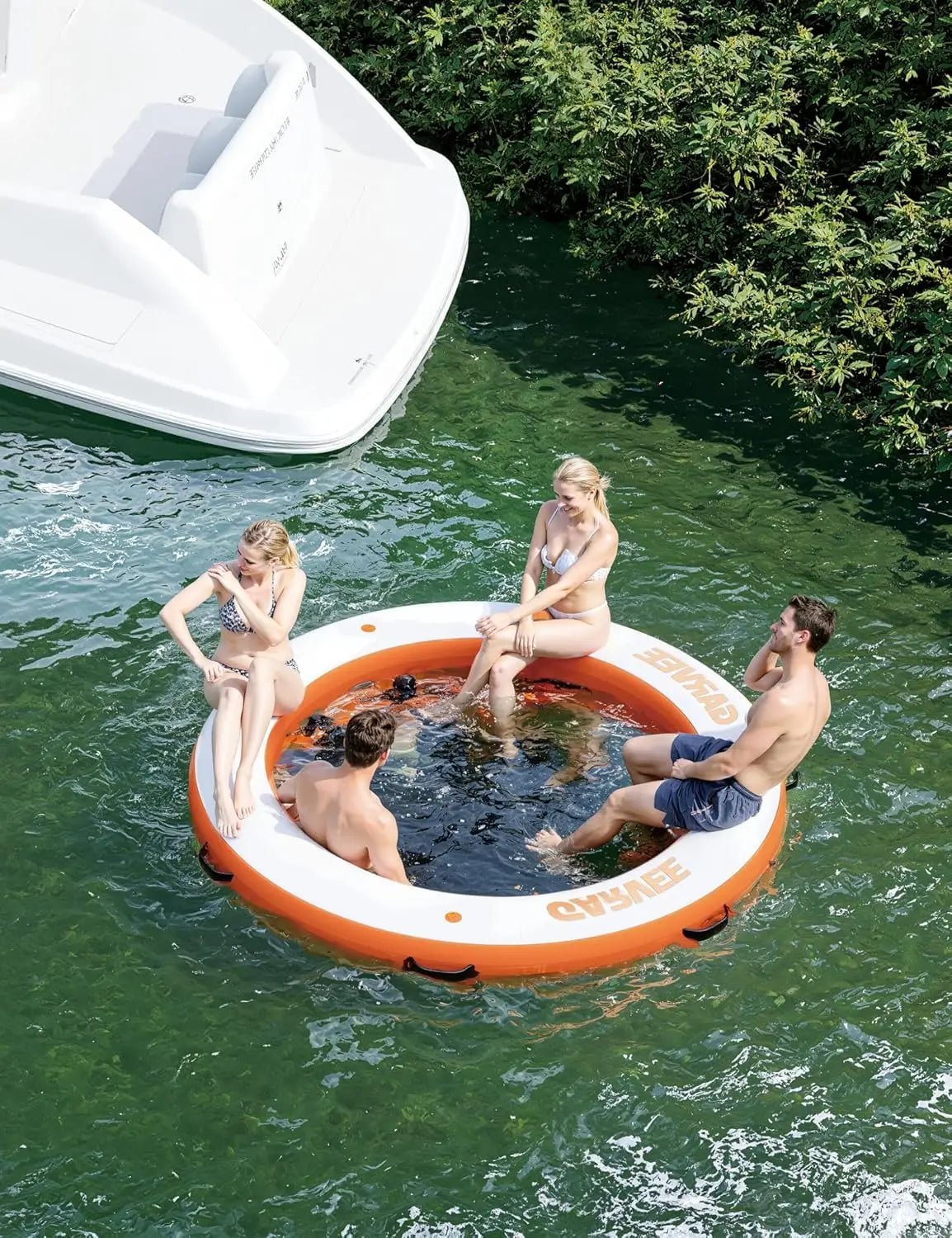 Round Inflatable Floating Platform, PVC Water Float Dock for Lake Pool and Boat, 8 x 8 ft Floating Island with 6 ft Open Center
