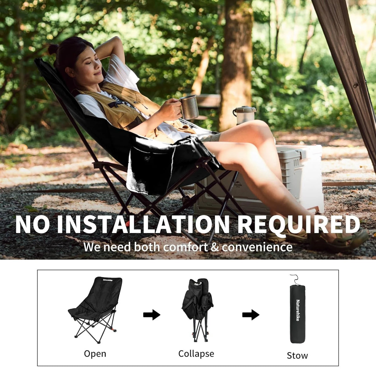 Sea Star Recliner Outdoor Folding High Back Moon Chair 2-Position Adjustable Portable Camping Chair for Relaxing Foldable Leisure Picnic