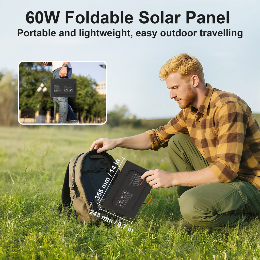 Solar Battery Charger for Power Bank, 45W / 60W Foldable Portable Panel