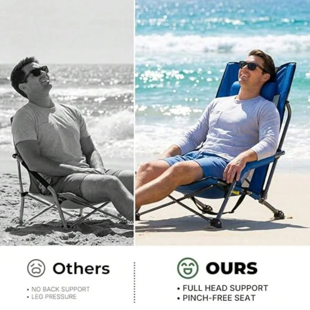 4 Pack Heavy Duty Folding Beach Chairs for Adults with High Back, Low Profile, 22.5 inch Wide Seat, Adjustable Headrest, Breathable Mesh Back
