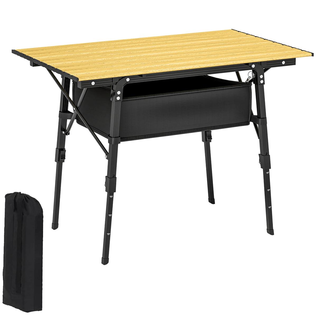 3ft Camping Table, Adjustable Height Small Folding Table, Brown
