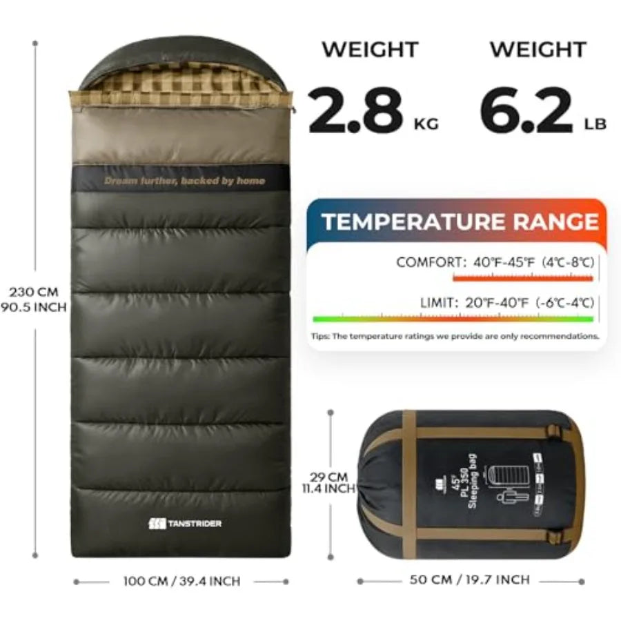 Cotton Flannel XXL Cold Weather Sleeping Bags for Adults Big and Tall, 90x39 Inch 4 Season Camping