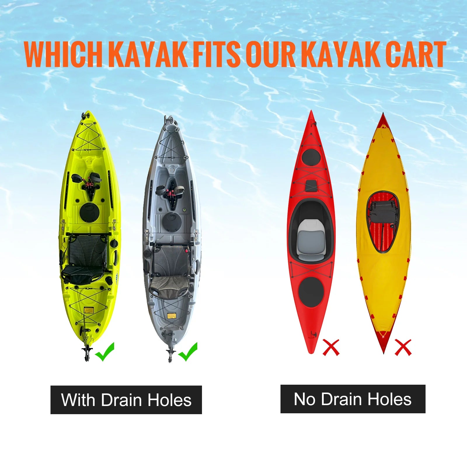 280lbs Kayak Trailer Cart Detachable Canoe Trolley Cart with 10'' Solid Tires