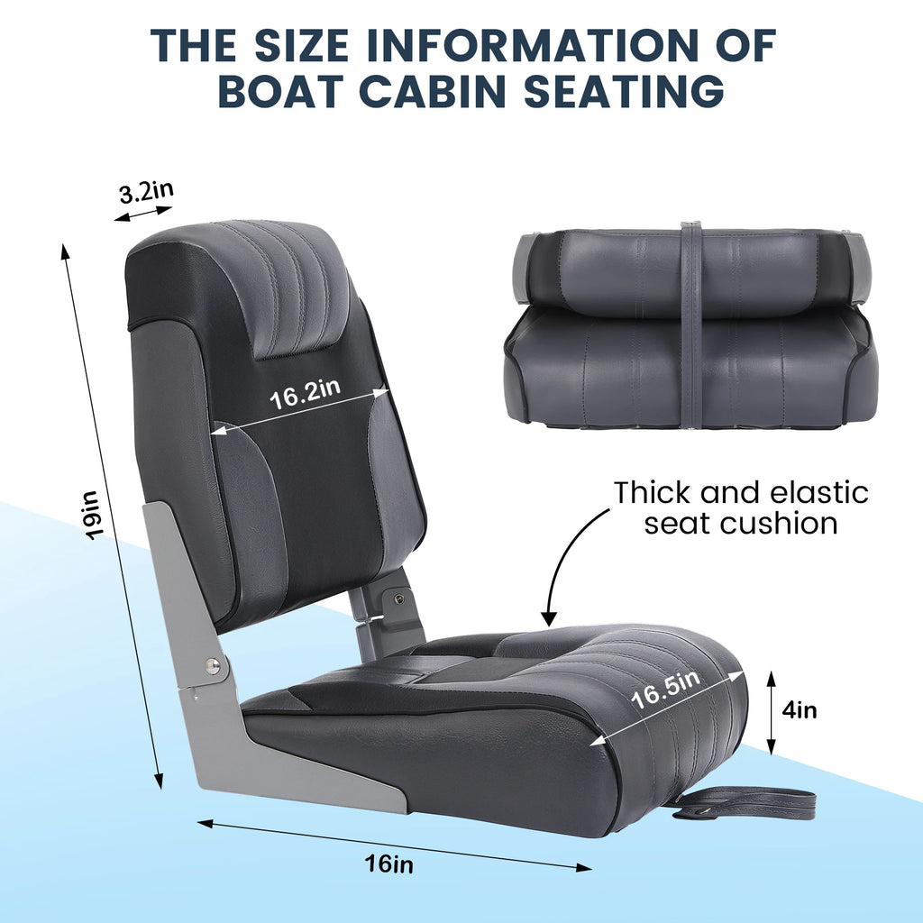 2 Pack Folding Boat Seats Low Back, Fishing Boat Seat with Thickened Sponge Padding, Weather-Resistant Captain Chairs
