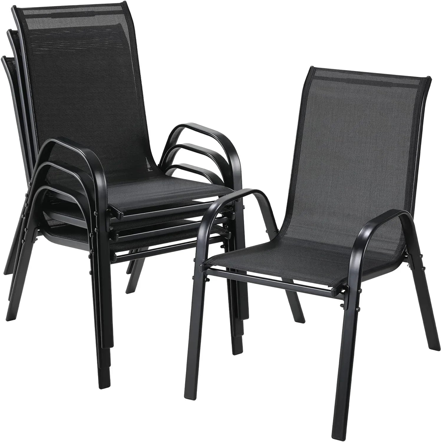 4PCS Garden Chairs Steel-iron Teslin Fabric High Back Balcony Chair Camping Chair Outdoor Seating Group