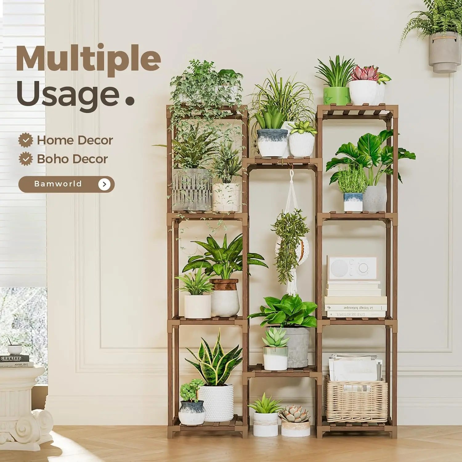 Large Wooden Plant Stand 10 Shelves Outdoor Easy Assembly