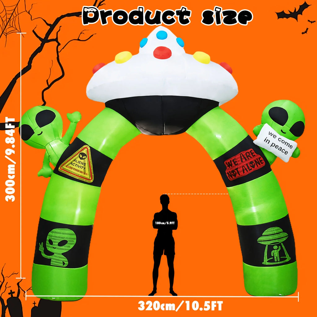 10.5FT Halloween Inflatable Alien Arch Decoration Archway with Built-in LED Lights