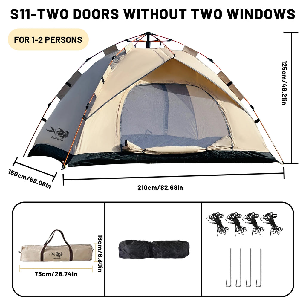 2-4 Person Automatic Pop Up Camping Tent, Quick Setup Portable Windproof Tent, Lightweight Backpacking Shelter for Outdoor