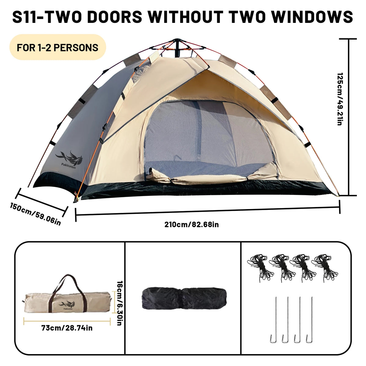 2-4 Person Automatic Pop Up Camping Tent, Quick Setup Portable Windproof Tent, Lightweight Backpacking Shelter for Outdoor
