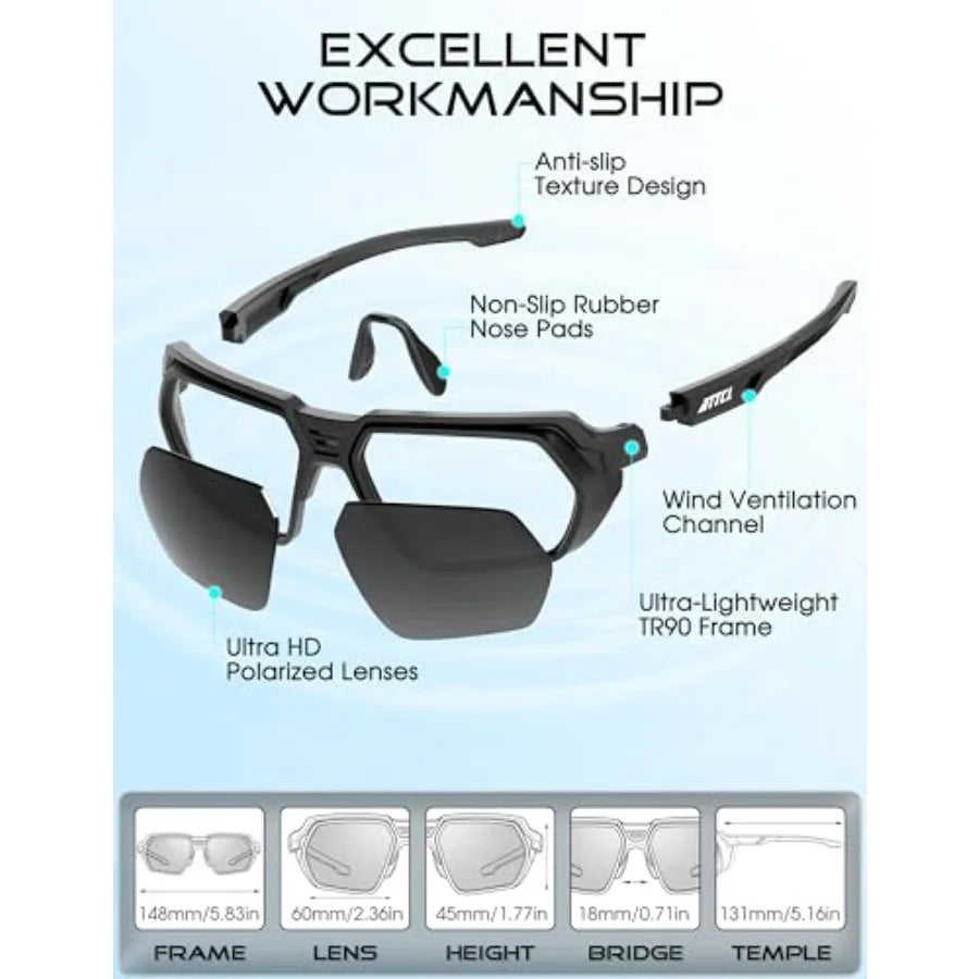 Sports Polarized Sunglasses for Men: Women UV400 Protection, Lightweight Wrap Around TR90 Frame