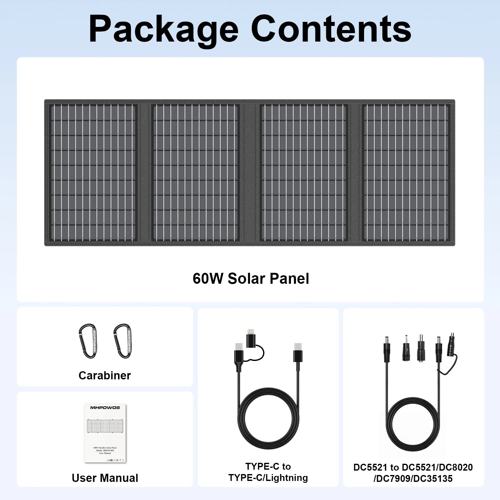 Solar Battery Charger for Power Bank, 45W / 60W Foldable Portable Panel