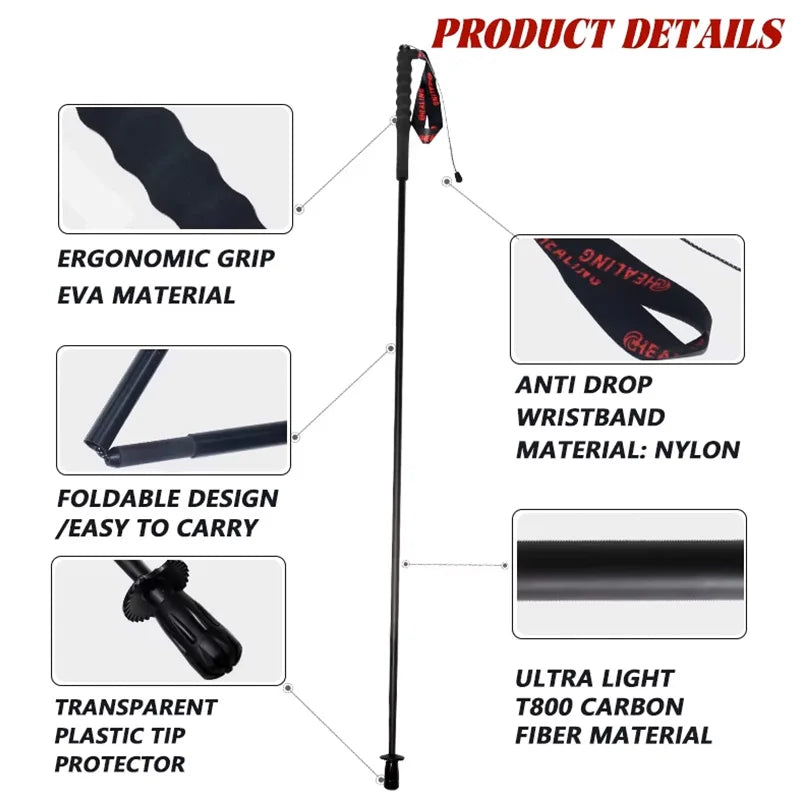 110g Ultra-Light 5-Section Foldable Carbon Fiber Trekking Poles Portable Outdoor Hiking Walking Sticks
