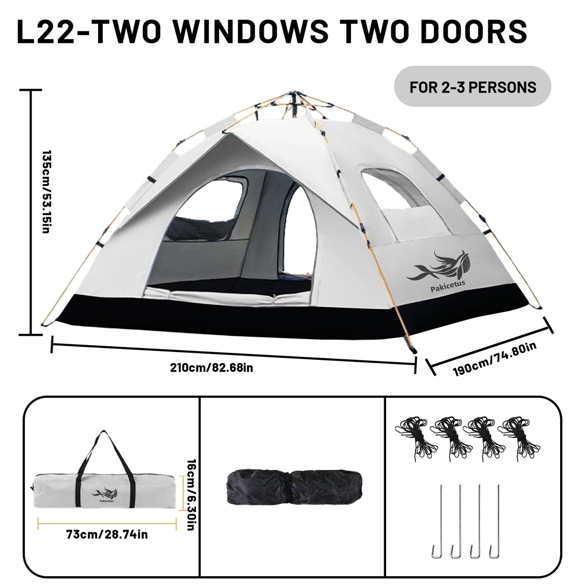 2-4 Person Automatic Pop Up Camping Tent, Quick Setup Portable Windproof Tent, Lightweight Backpacking Shelter for Outdoor