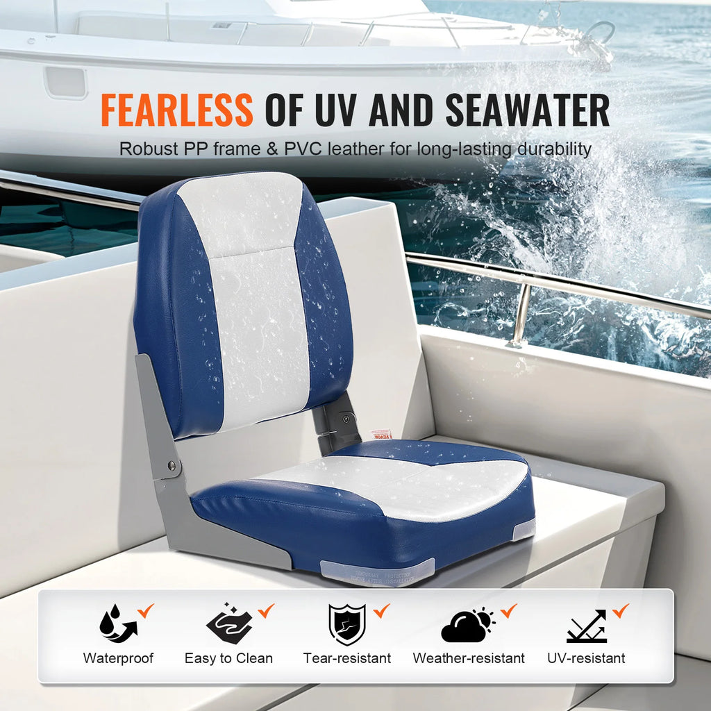Boat Seat 18.9" Low Back Folding Chair with Thickened Sponge Padding