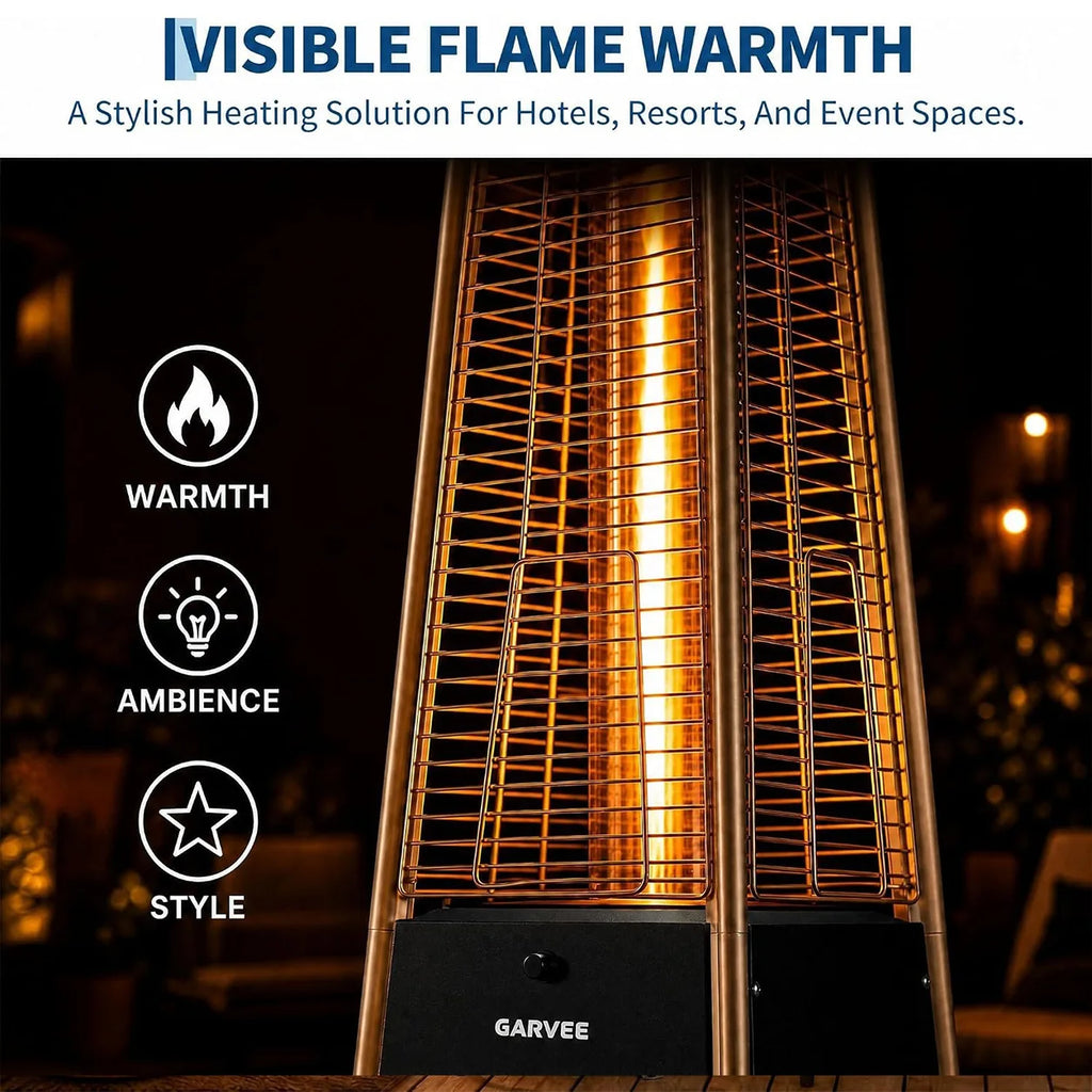 Pyramid Propane Patio Heater with Glass Tube Flame with Wheels Adjustable Heat Control Standing Heater for Patio Deck Garden Poolside Outdoor Dining