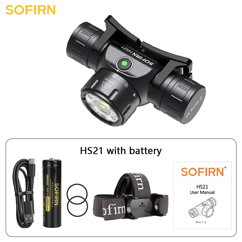 HS21 2000lm EDC Headlamp 18650 USB C Rechargeable Flashlight SFT40 Powerful Headlight With Infrared Switch