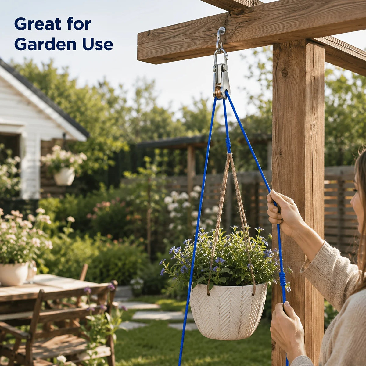 Roller Tensioner, Adjustable Pulley Latch, 66lbs, 6 Hooks + 6x3m Nylon Ropes for Tent Awning Clothesline Gear