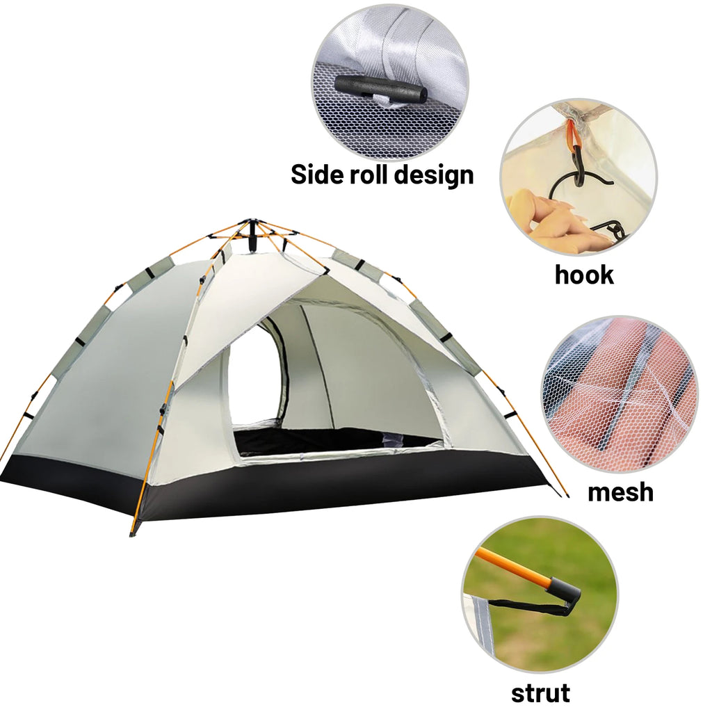 Silver Compact Auto-Tent - Quick 60-Second Setup Sunshade for 3-4 People, All-Weather & Portable