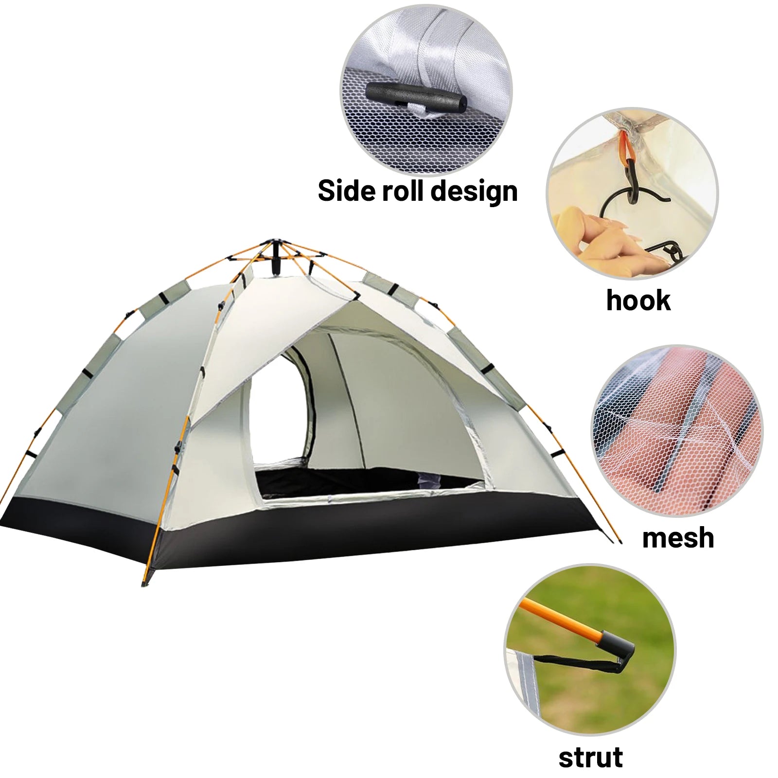Silver Compact Auto-Tent - Quick 60-Second Setup Sunshade for 3-4 People, All-Weather & Portable