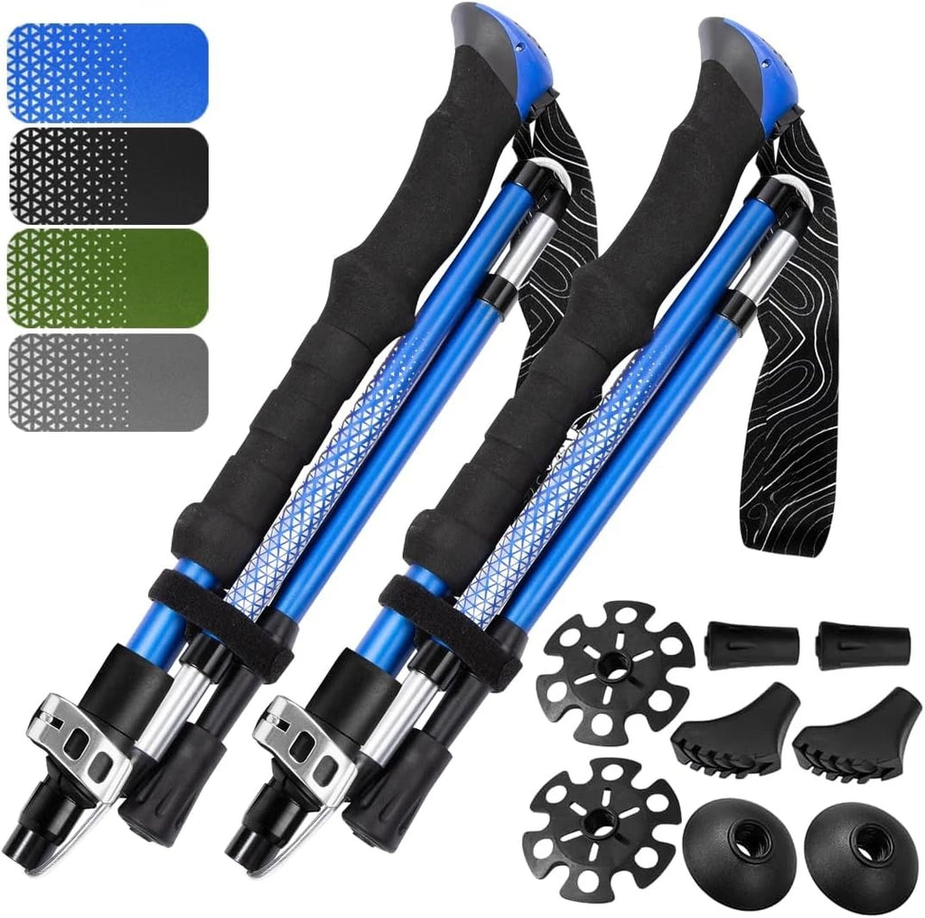 Foldable Adjustable Trekking Poles Aircraft Grade Aluminum Shaft With Metal Lock System Cork & EVA Hybrid Grips For Mountaineering Backpacking
