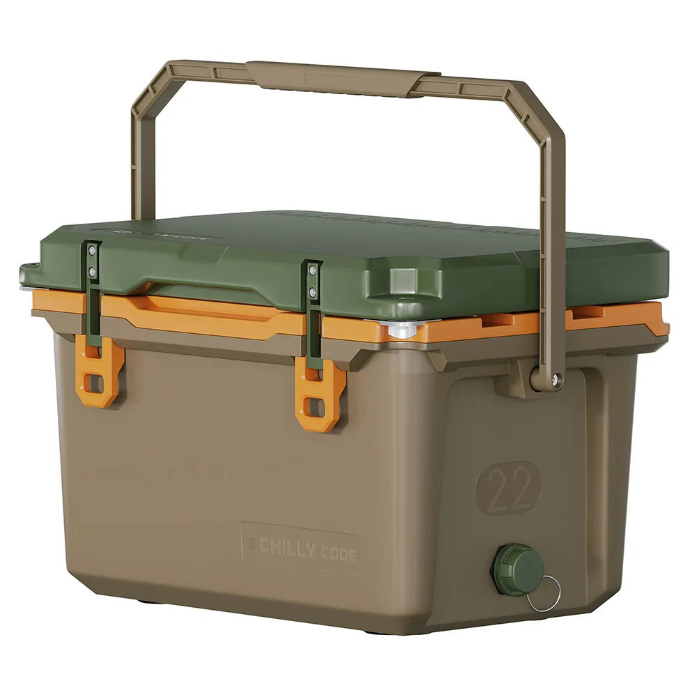 Khaki Grey Ultra Light Hard Cooler, 22QT Refrigerator 7-Day Cooling Leak Proof and Heavy-duty With All Terrain Wheels