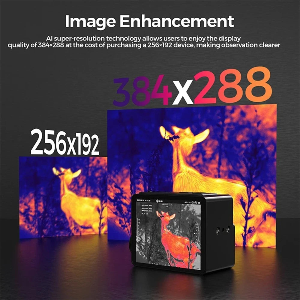 Thermal Imaging Scope Ai Super Resolution 384x288,8X Digital Zoom Night Vision Goggles 600m Laser Ranging for Hunting & Camping