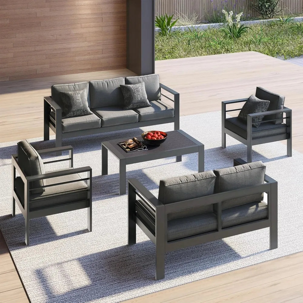 Outdoor Couch Aluminum Patio Furniture Sofa with 5" Thick and Soft Cushion and Wide Arm