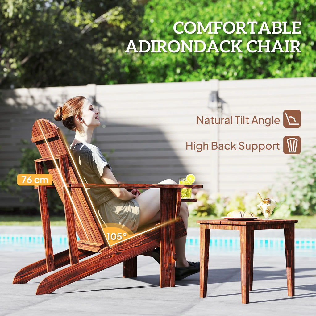 Wood Adirondack Chair, Wooden Outdoor & Patio Seating for Fire Pit, Brown