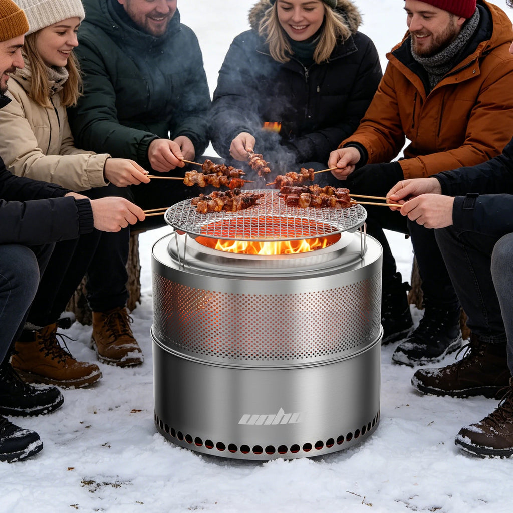 19-inch Smokeless Fire Pit, Used for Outdoor Wood Burning, Portable 304 Stainless Steel Camping Stove