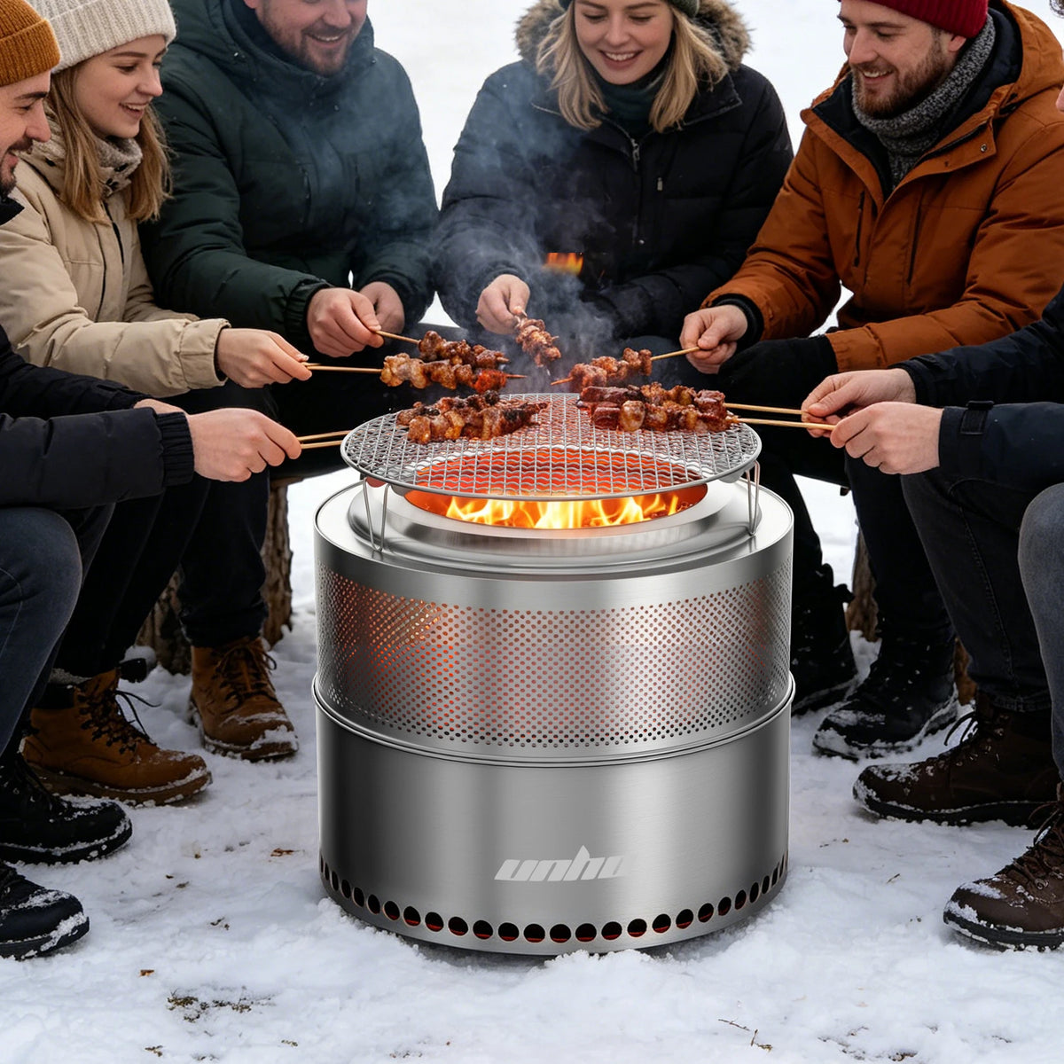 19-inch Smokeless Fire Pit, Used for Outdoor Wood Burning, Portable 304 Stainless Steel Camping Stove