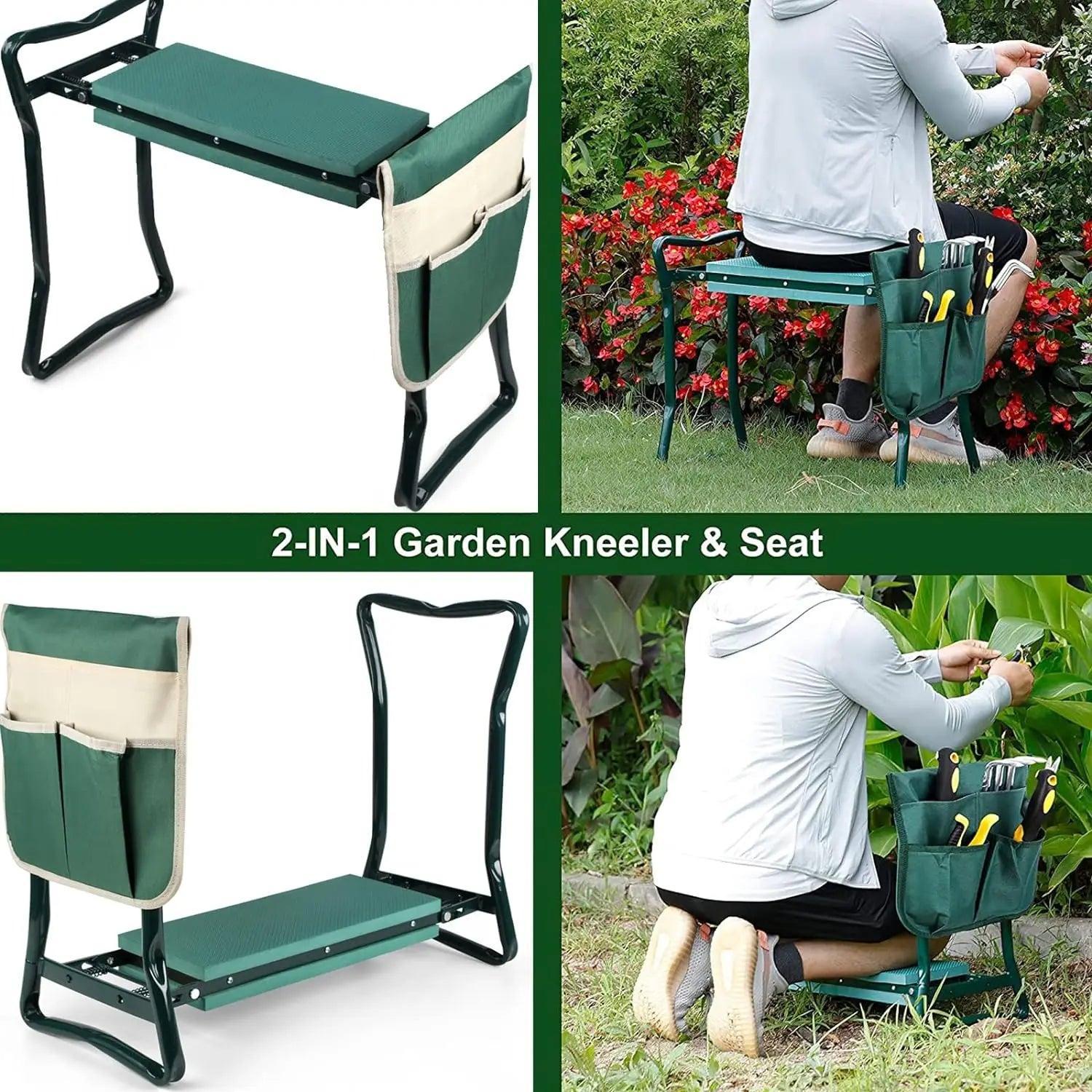 Upgraded Folding Garden Kneeler and Seat with Foam Kneeling Pad