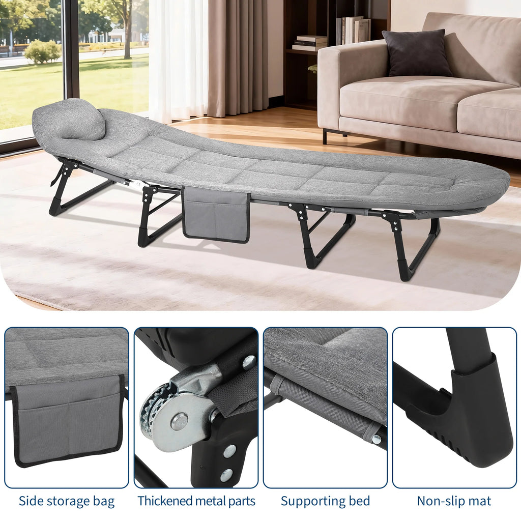 Portable Folding Bed with Cushion and Pillow, Camping Cot for Adults Supports 500 Lbs
