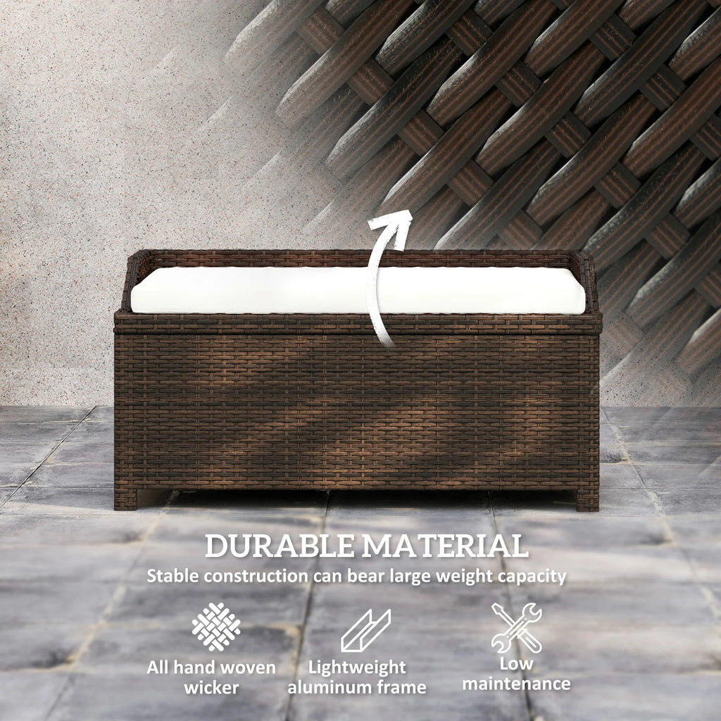 Outdoor Patio & Backyard Garden Bench w/ Comfortable White Top Cushion, Cream