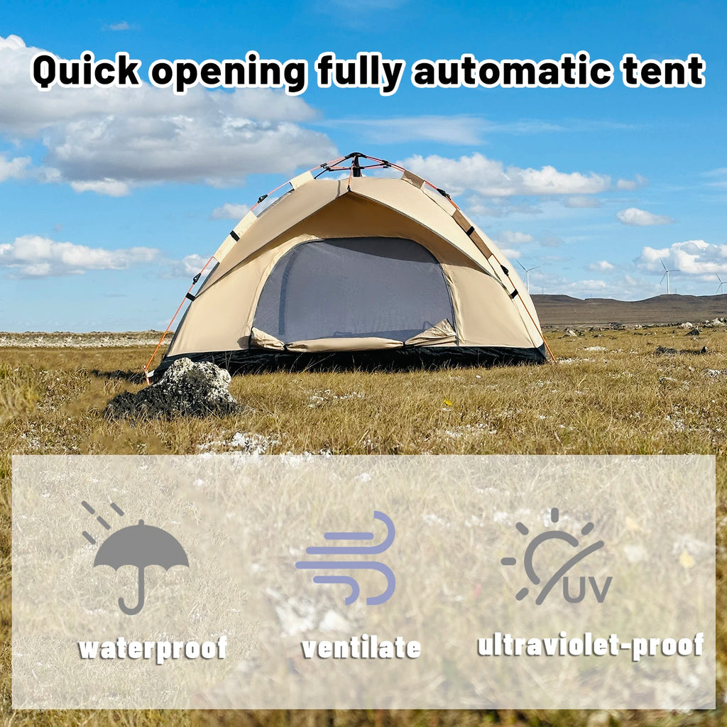 2-4 Person Automatic Pop Up Camping Tent, Quick Setup Portable Windproof Tent, Lightweight Backpacking Shelter for Outdoor