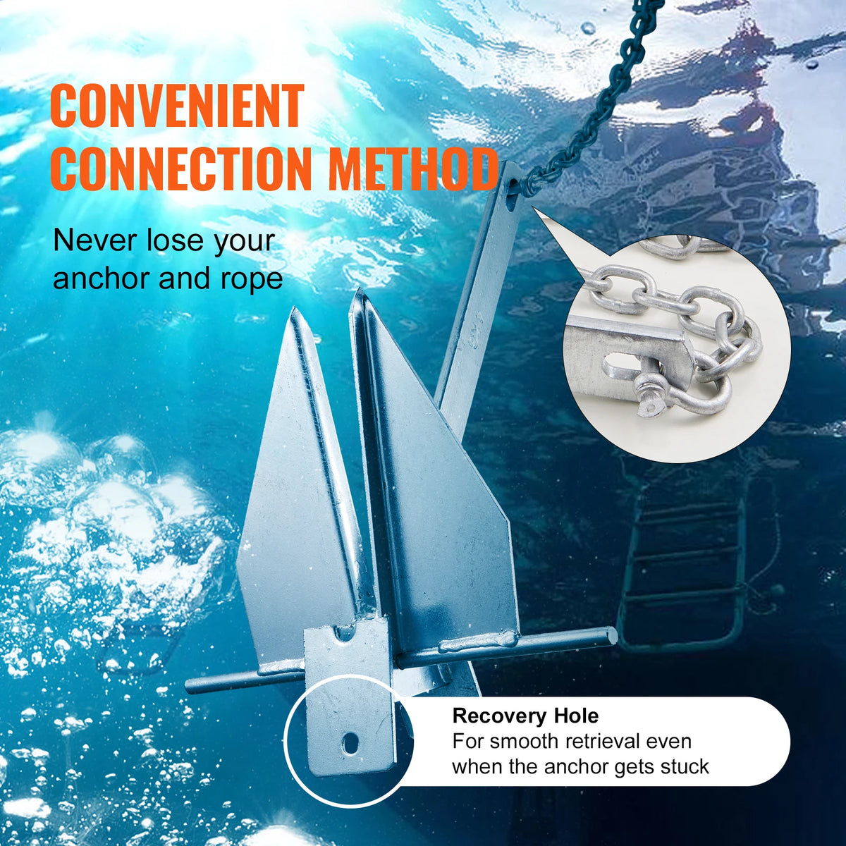 Fluke Style Anchor Kit, 13 LBS Hot-Dipped Galvanized Steel Fluke Anchor with 7.9' Chain 101' Rope and Two 0.4" Shackles