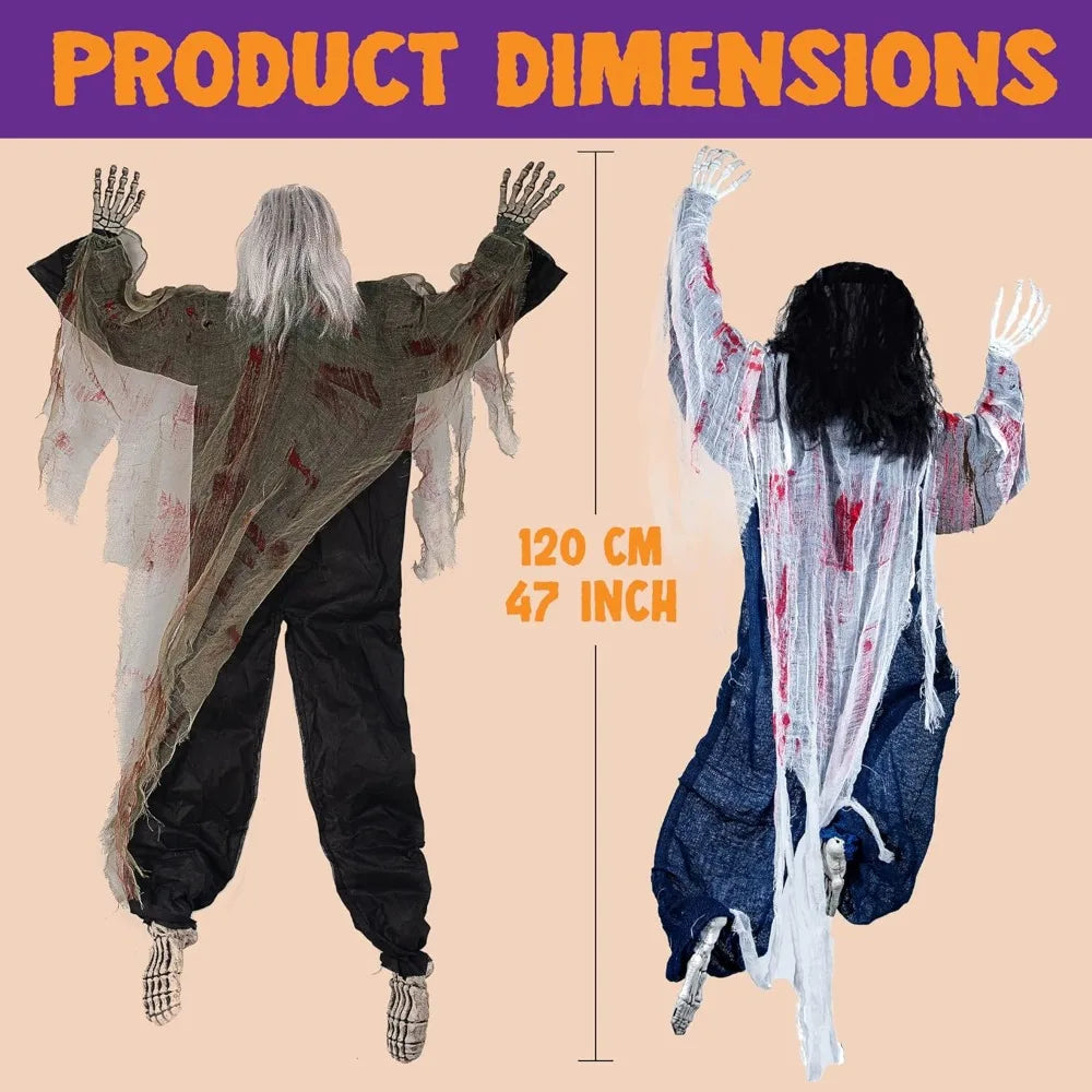 2 Pack 47" Halloween Climbing Zombies Wall Decoration Outdoor Dead Zombie Decoration for Haunted House