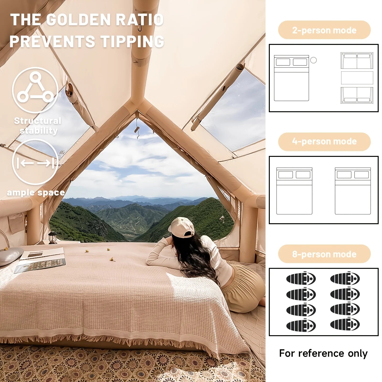 Large Inflatable Camping Tent with Skylight, Quick Air-Flow