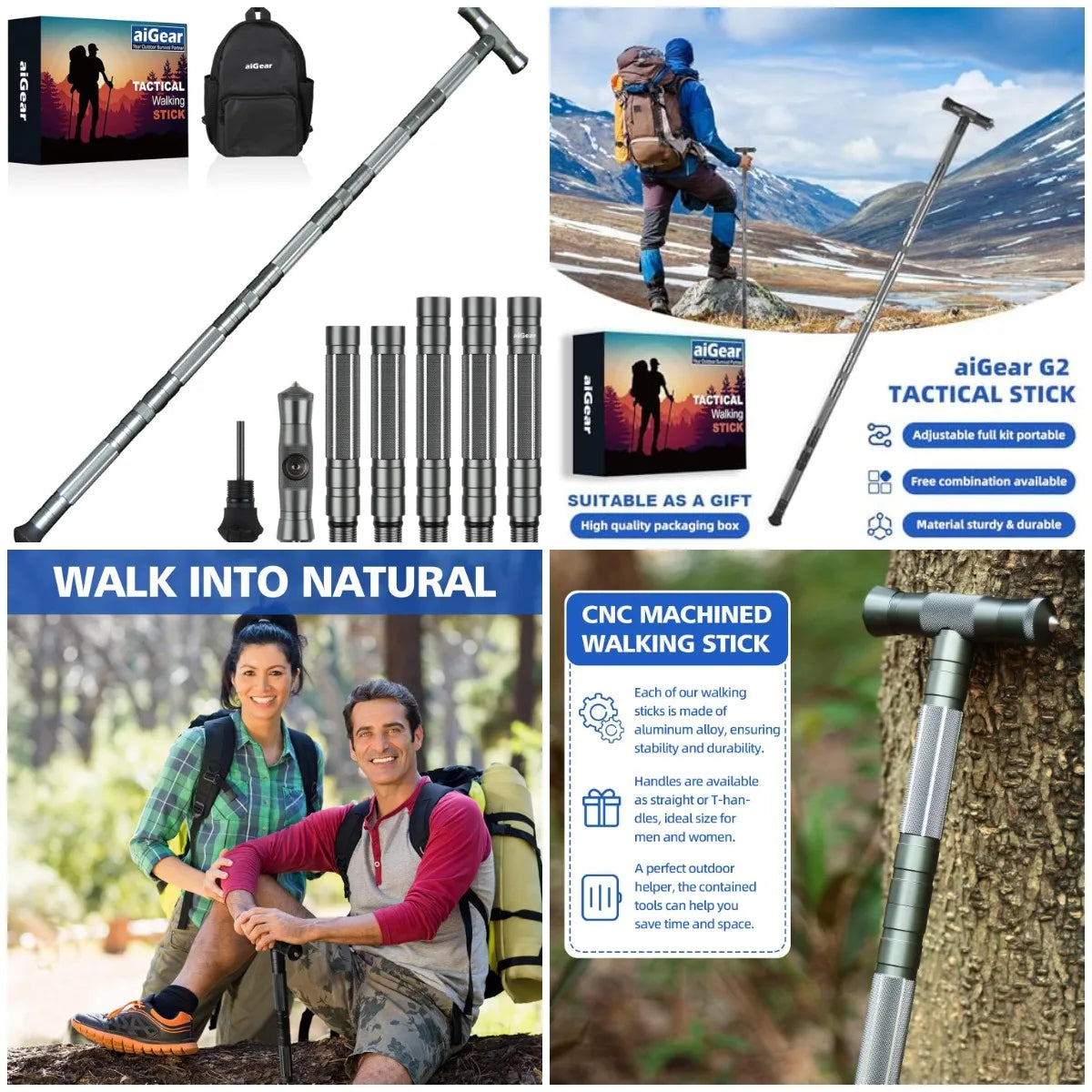 Tactical Stick Hiking Walking Staff - Trekking Poles Adjustable Hiking Stick for Camping Hiking