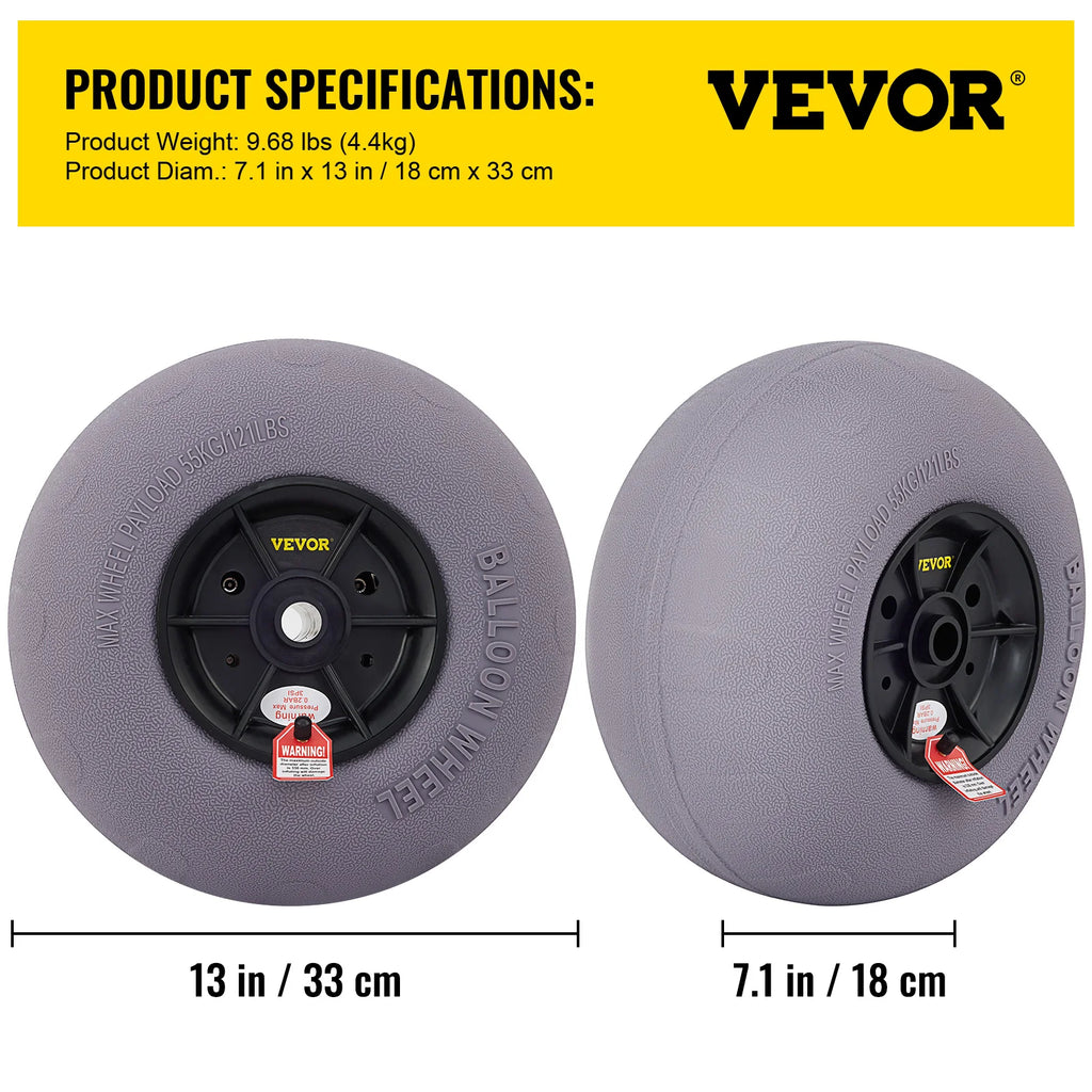 Beach Balloon Wheels 13" Replacement Sand Tires TPU Cart Tires for Kayak Dolly Canoe