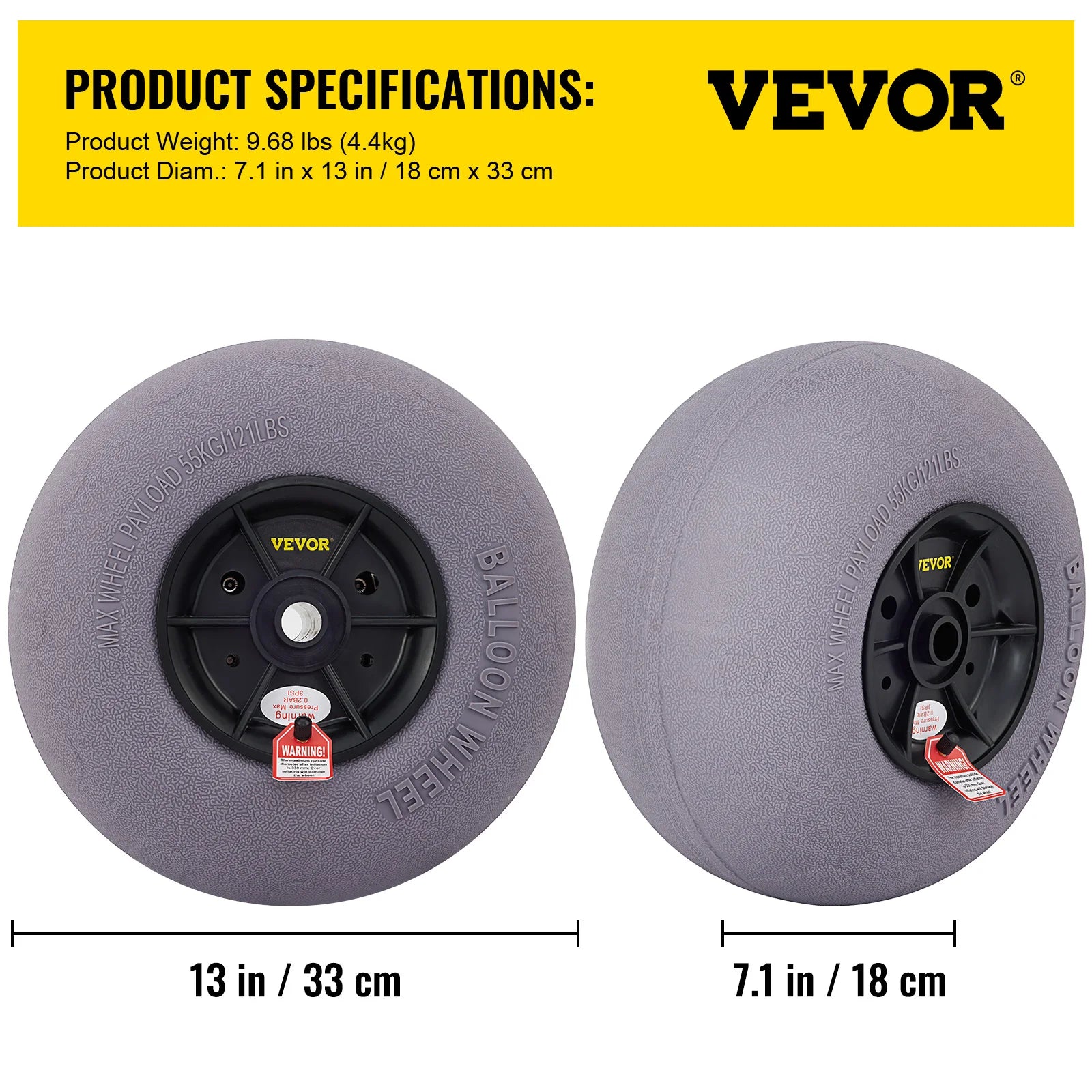 Beach Balloon Wheels 13" Replacement Sand Tires TPU Cart Tires for Kayak Dolly Canoe