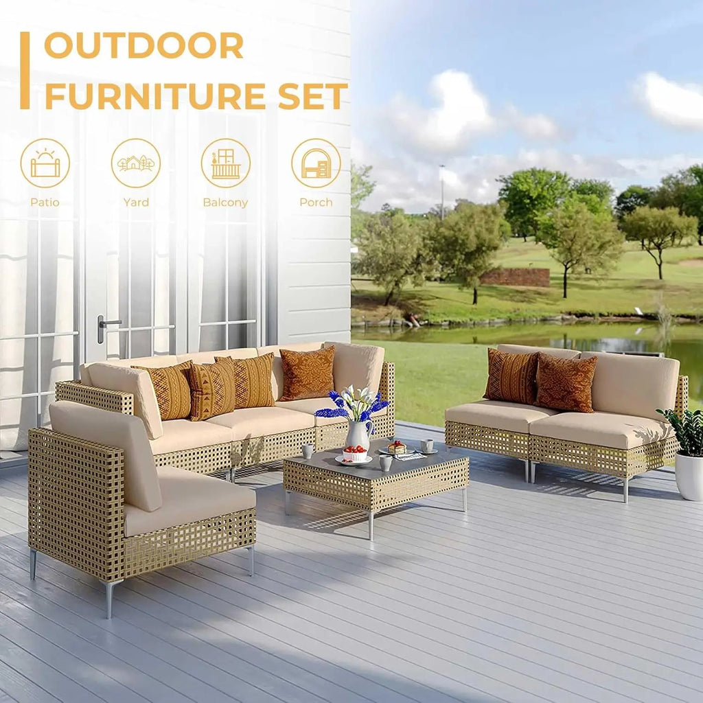 7pcs Wicker Outdoor Patio Furniture Set Sectional Sofa Coffee Table