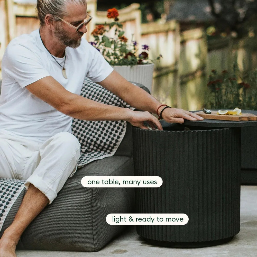 2-in-1 Outdoor Cooler Side Table, Black, 21" Lid, 12-Hour Cooled Drinks, Ideal for Porch, Poolside, Patio