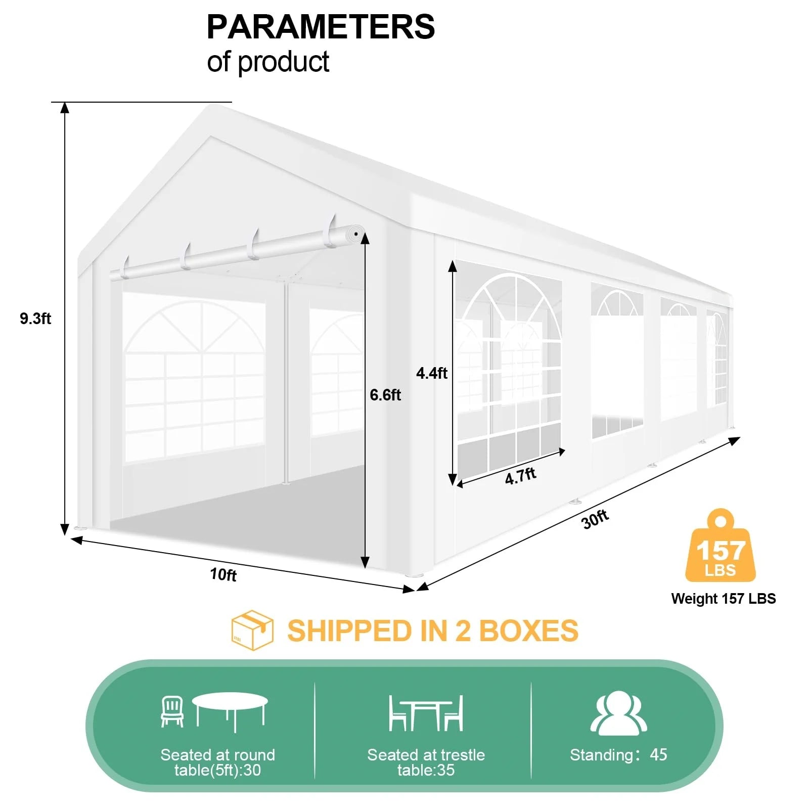 10 x 30 Canopy Tent Heavy Duty, 10x30 Party Tent with Removable Sidewalls & 4 Built-in Sandbags, Wedding Tent UV 50+，Waterproof