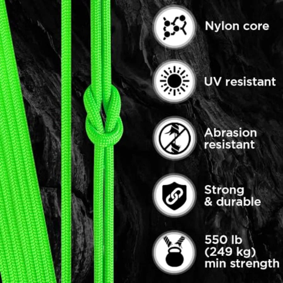 Paracord Type III 550 Neon Green 50 ft 4mm Tactical Rope MIL-SPEC Outdoor para Cord Camping Hiking Fishing Gear
